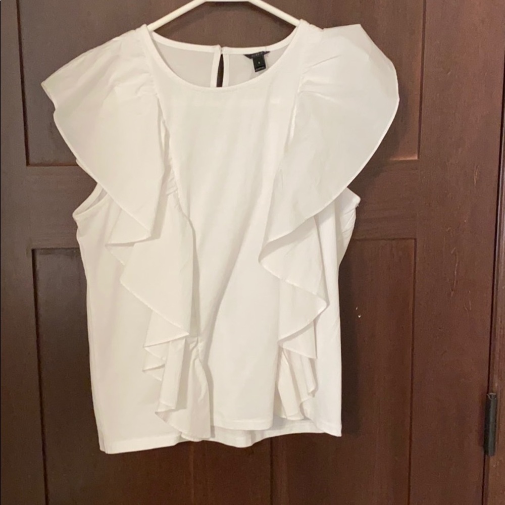 j crew ruffled white blouse